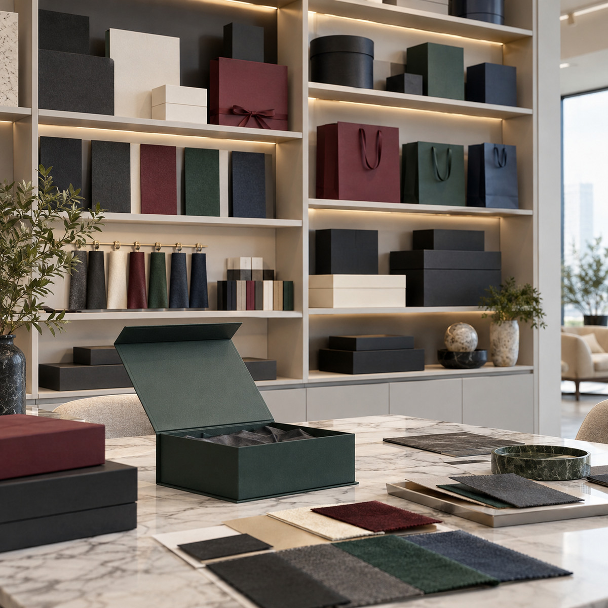 Gift box materials and sample showroom